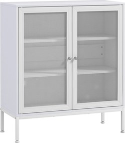 HOMCOM 3-Szintes Konyhai Konyhaszekrény Fém Rácsos Ajtókkal és Állítható Polccal Modern Konyhai Buffe Nappaliba és Étkezőbe 80x37x92 cm Fehér | Aosom