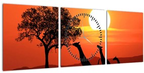 Zsiráfok képe naplementekor (órával) (90x30 cm)
