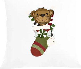 Karácsonyi párna párnahuzat maci zokniban