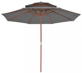 antracitszürke kétszintes napernyő fa rúddal 270 cm