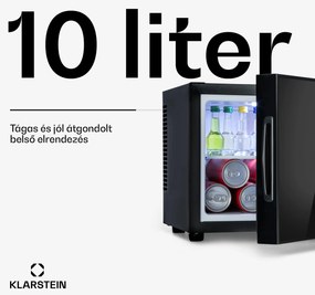 Klarstein Frosty, mini hűtőszekrény, 10 liter, A energiahatékonysági osztály, tükörüveg ajtó, fekete