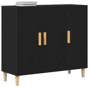 Oldalbord Fekete tölgy 90x34x80 cm Műgyanta fa