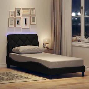 fekete szövet ágykeret LED-ekkel matrac nélkül 90x190 cm