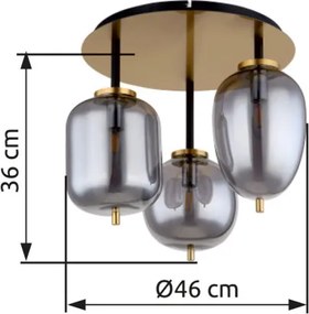 Globo 15345-3DMM Mennyezeti lámpa fém matt füstszínű üveg, 3 eltérő alakú üveg, ø: 460mm, H: 360mm, fényforrás nélkül szállítva 3x E14 40W 230V