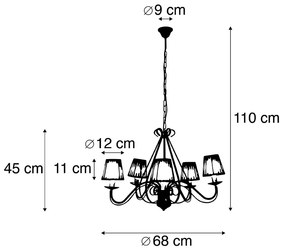 Csillár fehér, hullámos krémszínű lámpabúrával, 5-lámpás - Giuseppe