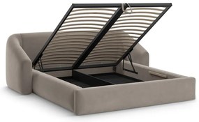 Világosbarna kárpitozott ágyneműtartós franciaágy ágyráccsal 140x200 cm Campi – Cosmopolitan Design