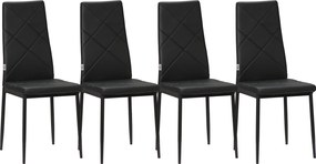HOMCOM 4 darabos étkezőszék készlet háttámlás konyhai szék, műbőr, párnázott szék lábtartóval, nappali szék, acél lábú székek étkezőasztalhoz, fekete