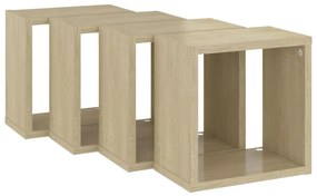 4 db sonoma tölgy színű szerelt fa fali kockapolc 26x15x26 cm