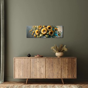 Kép – Napraforgós váza (órával) (90x30 cm)