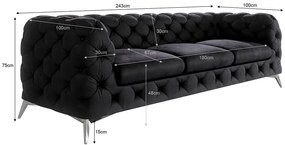 Fekete bársony kanapé 243 cm Chelsea – Ropez