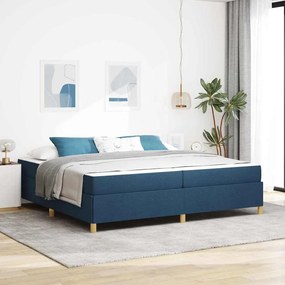 Boxrugós ágy Kék és Sötétkék és Fehér 200 x 200 cm szövet