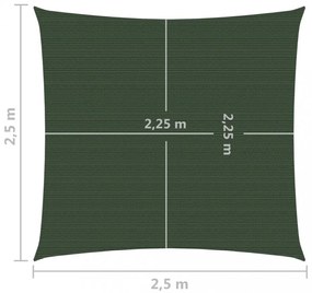 sötétzöld HDPE napvitorla 160 g/m² 2,5 x 2,5 m