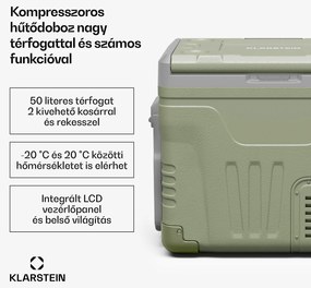 Klarstein PolarForce 50L kompresszoros hűtődoboz, LCD panel, világítás, off-road, akkumulátorvédelem, 12V/230V