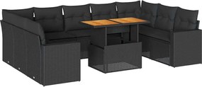vidaXL 10 részes fekete polyrattan kerti ülőgarnitúra párnákkal