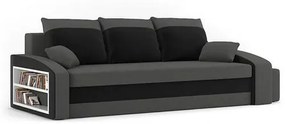 HEWLET kinyitható kanapé két puffal és polccal Szürke / fekete