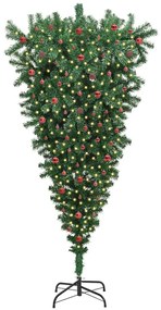 Fejjel lefelé álló műfenyő, előre világítva, gömbdíszes szett