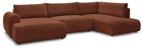 Téglavörös kordbársony kinyitható sarokkanapé (bal oldali-U alakú) Lucien – Bobochic Paris