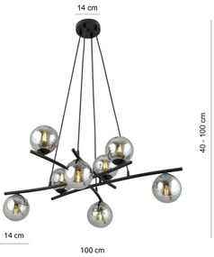 Csillár zsinóron ESSA 8xE14/10W/230V fekete/füstös