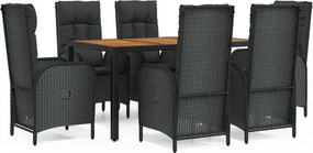 vidaXL 7 részes fekete polyrattan kerti étkezőgarnitúra párnával