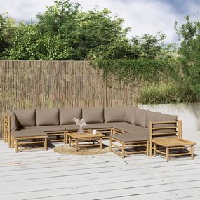 vidaXL 12 részes bambusz kerti ülőgarnitúra tópszínű párnákkal