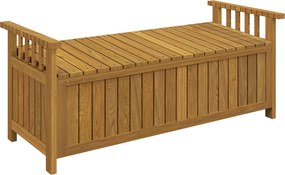 Outsunny 2- személyes Fa Kerti Pad 186L Tárolóhellyel, Kültéri Pad Karfákkal, 240 kg Teherbírás, Kert Erkélyre, 128.5 x 56 x 53.5 cm Barna | Aosom
