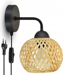 Boho 584-KWP fonott bambusz fali lámpa kapcsolóval és csatlakozóval