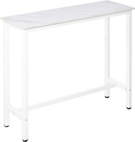 HOMCOM Bárasztal Magas Asztal Melamin Felülettel Márvány Hatással és Acél Lábakkal Modern Stílusban Konyhához, Büféhez, Étkezőhöz 120x40x100 cm Fehér