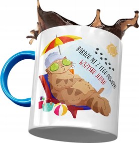 Kék Bögre Cicával Aranyos Ajándék Nyomtatott Fotóval