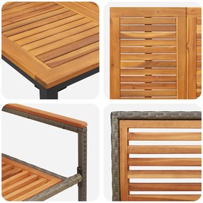 5 darabos kerti étkező szett szürke poli rattan akáccal, összecsukható kerti székek párnákkal 2 db szürke poli rattan, kerti asztal 90x90x75 cm szilárd akácfából és fémből