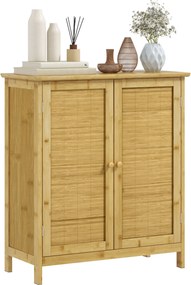 HOMCOM Boho Stílusú Rattan és Bambusz Kredenc, 2 Ajtós Szekrény Belso Polccal, 60x27x67,5 cm, Természetes Szín | Aosom