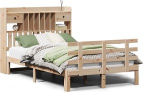 vidaXL tömör fenyőfa könyvespolcos ágy matrac nélkül 135 x 190 cm