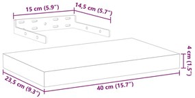2 db szerelt fa függőpolc 40 x 23,5 x 4 cm