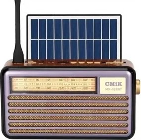 Napelemes retro rádió - USB, TF slot, LED lámpa - CMiK MK-193BT - Olíva