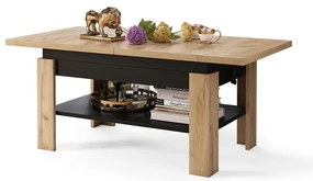 Bővíthető dohányzó-/étkezőasztal emelhető asztallappal ROY craft tölgy/fekete