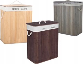 Bambusz szennyestartó kosár 2 rekeszes rendszerező szabadon álló tartály fedél