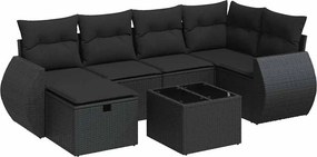 vidaXL 7 részes fekete polyrattan kerti ülőgarnitúra párnával