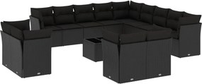 vidaXL 14 részes fekete polyrattan kerti ülőgarnitúra párnákkal