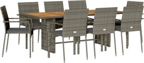 vidaXL 9 részes szürke polyrattan kerti étkezőgarnitúra párnával