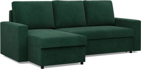 Zeus sarokkanapé, 2 ágyneműtartóval, egyenes kartámasz, kordbársony, univerzális oldal, bonell töltet, zöld