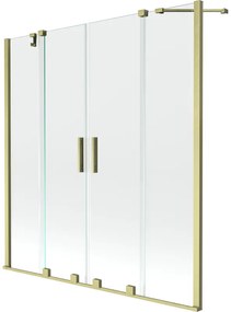 Mexen Velar Duo, 2 szárnyas eltolható kádparaván 140 x 150 cm, 8mm átlátszó üveg, arany matt profil, 896-140-000-02-55