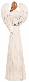 Poliresin angyal ezüst szív, 33 cm, szent bézs