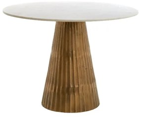 Fehér-bronzszínű kerek étkezőasztal márvány dekoros asztallappal ø 100 cm Leyda – Light &amp; Living