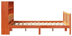barna tömör fenyőfa könyvespolcos ágy matrac nélkül 120 x 190cm