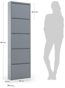 Rox szürke fém cipősszekrény 5 lenyitható fiókkal - Kave Home