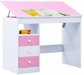 rózsaszín és fehér dönthető gyerekíróasztal