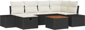 vidaXL Kerti Kanapé Szett párnával tárolóval 7 pcs Fekete Poli rattan