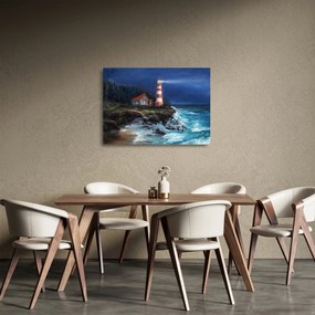 Kép - világítótorony az óceán partján, akvarell (üvegen) (70x50 cm)