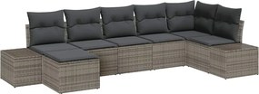 vidaXL Kerti Kanapé Szett párnával 7 pcs Szürke polirattan
