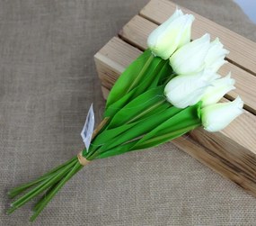 Tulipán csokor művirág 9 virág, 35cm, fehér-zöld.