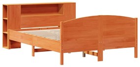 barna tömör fenyőfa könyvespolcos ágy matrac nélkül 150 x 200cm